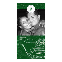 Green Swirl and Stars Xmas Tree Holiday Photocard Photo Card