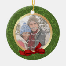Green Swirl Holiday Photo Ornament