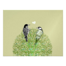 Green Swirl Love RSVP with Vintage Birds Personalized Announcement