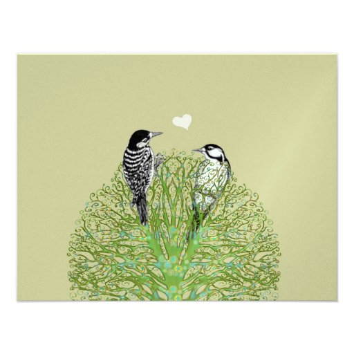 Green Swirl Love RSVP with Vintage Birds Personalized Announcement