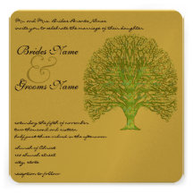 Green Swirl Love Tree Wedding Invitation