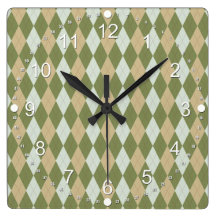 Green & Tan Argyle Wall Clock