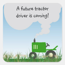 Green Tractor Baby Shower Envelope Seal Square Stickers