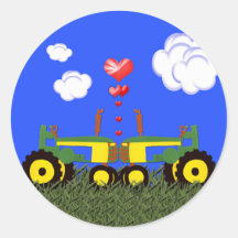Green Tractor Valentine's Day Round Sticker