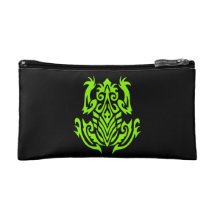 Green Tribal Frog Silhouette Makeup Bag