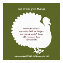 Green turkey square Thanksgiving invitation card invitations