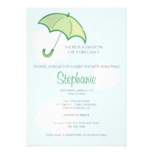 Green Umbrella Baby Shower Invitation