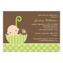 Green Umbrella Baby Shower Invitation