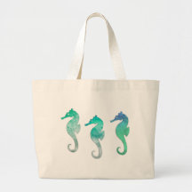 Green Watercolor Seahorses Bags
