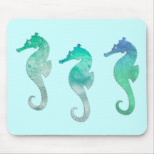 Green Watercolor Seahorses Mouse Mats