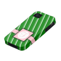 Green, White and Pink Striped Monogram Design iPhone 4/4S Case