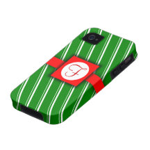 Green, White and Red Striped Monogram Design iPhone 4/4S Cases