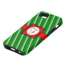 Green, White and Red Striped Monogram Design iPhone 5 Covers