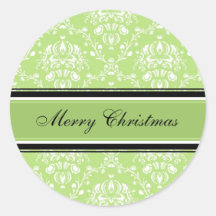 Green White Damask Merry Christmas Stickers
