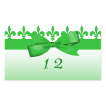 Green & White Fleur De Lis Wedding Business Card Templates