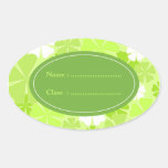 Green white flowers oval sticker