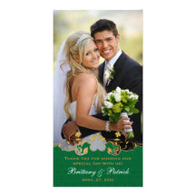Green, White, Gold Scrolls Wedding Photo Card