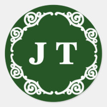 Green & White Monogram Sticker