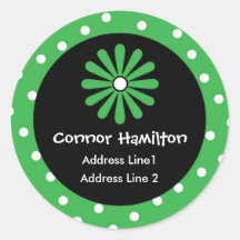 Green & White Polka Dot Address Labels Round Sticker