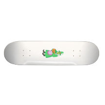 Green witch with pumpkin skate board