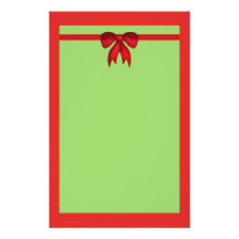 Green With Christmas Red Bow Stationery Paper