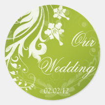 Green with White Floral Wedding Envelope Seal Stickers