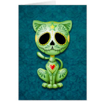 Green Zombie Sugar Kitten Greeting Card
