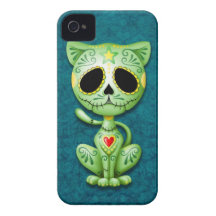 Green Zombie Sugar Kitten iPhone 4 Case