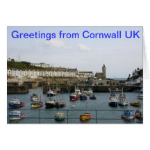 GREETING CARD - Boats in the village harbour