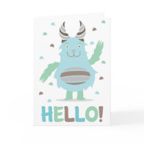 Greetings from a friendly blue monster greeting card