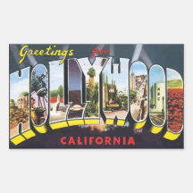 Greetings From Hollywood California, Vintage Rectangular Stickers