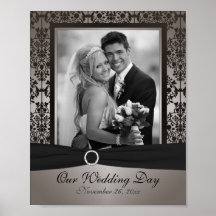 Grey and Black Damask Photo Frame Insert Print