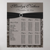 Grey and Black Damask Reception Seating Chart Poster