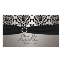 Grey and Black Damask Wedding Favour Tag Business Cards
