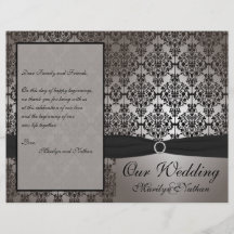 Grey and Black Damask Wedding Program Full Colour Flyer