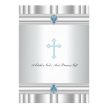 Grey and Blue Cross Boys Christening Announcements