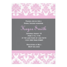 Grey and Pink Damask Invitation