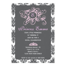 Grey and Pink Princess Damask Invitation