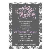Grey and Pink Princess Damask Invitation