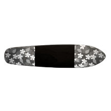 Grey and White Flowers. Floral Pattern. Skate Decks