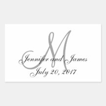 Grey and White Monogram Rectangle Wedding Labels Rectangle Sticker