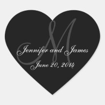 Grey and White Monogram Wedding Heart Labels Sticker