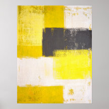 Grey and Yellow Abstract Art Poster