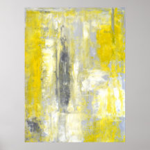 Grey and Yellow Abstract Art Poster Print