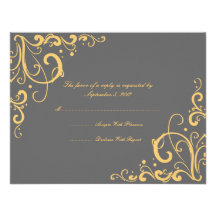 Grey and Yellow Flourish Wedding RSVP Invitations