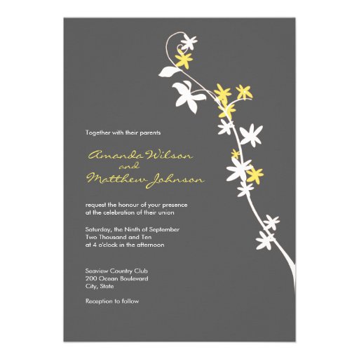 modern wedding invitations with white and yellow flowers on a grey ... modern wedding invitations with white and yellow flowers on a grey ...