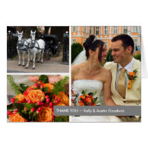 Grey band modern 3 photo montage thank you note greeting card