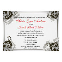 Grey, Black, and White Flourish Wedding Invitation