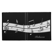 Grey black and white musical notes score iPad folio cases