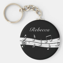 Grey black and white musical notes score keychain